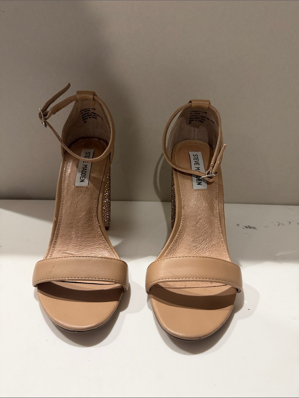 Steve Madden Tan Ankle-Strap Block Heel Sandals
